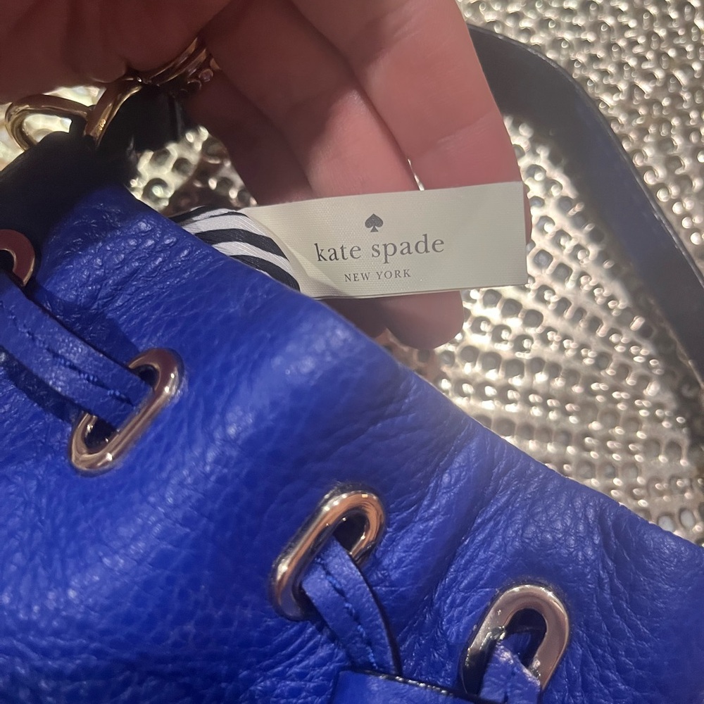 Kate Spade Blue Leather Drawstring Mini Bucket Bag - image 6